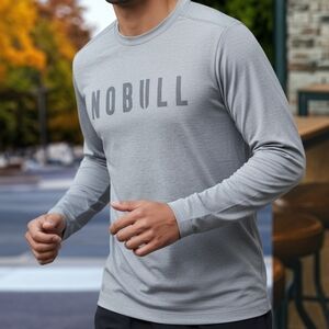 NOBULL Men's Light Gray Long Sleeve Slim Athletic Tee NEW